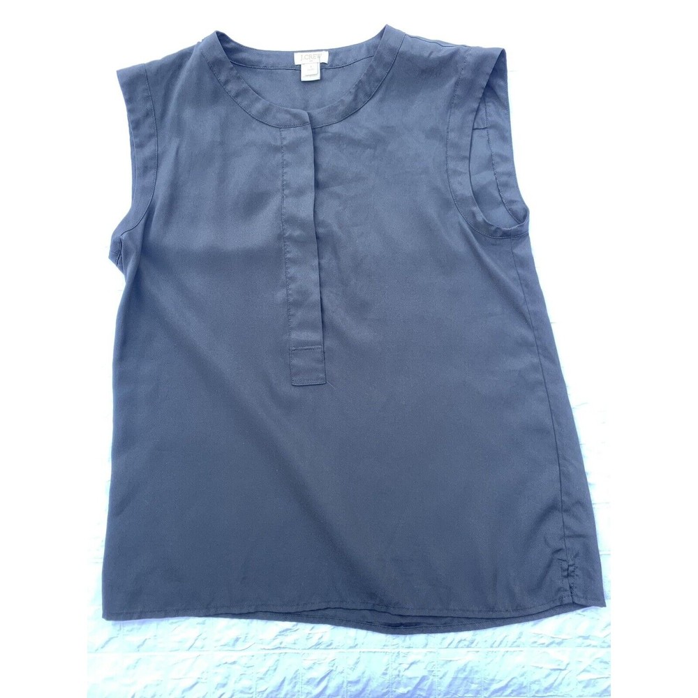 J. Crew Top Womens 4P Petite Black Sleeveless Blouse Casual 1/2 Button up